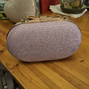 Glitter Bow Oval Clutch Wristlet - Pink